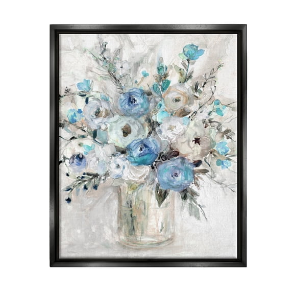 Stupell Industries Abstract Blue Rose Arrangement Botanical & Floral Painting Black Floater Framed Art Print Wall Art