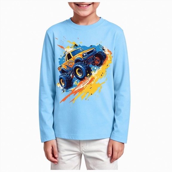 Linfrsh Boys Truck Pattern Sweatshirts Crewneck Long Sleeve Pullover Toddler Winter Warm Sweater Tops(Sky Blue,9-10 Years)