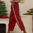 thumbnail image 5 of yoeyez Linen Lounge Pants Women Lace Stitched Straight Leg Pants Elastic Wasit Slacks Summer Casual Beach Trousers with Pockets Wine,XXL, 5 of 7