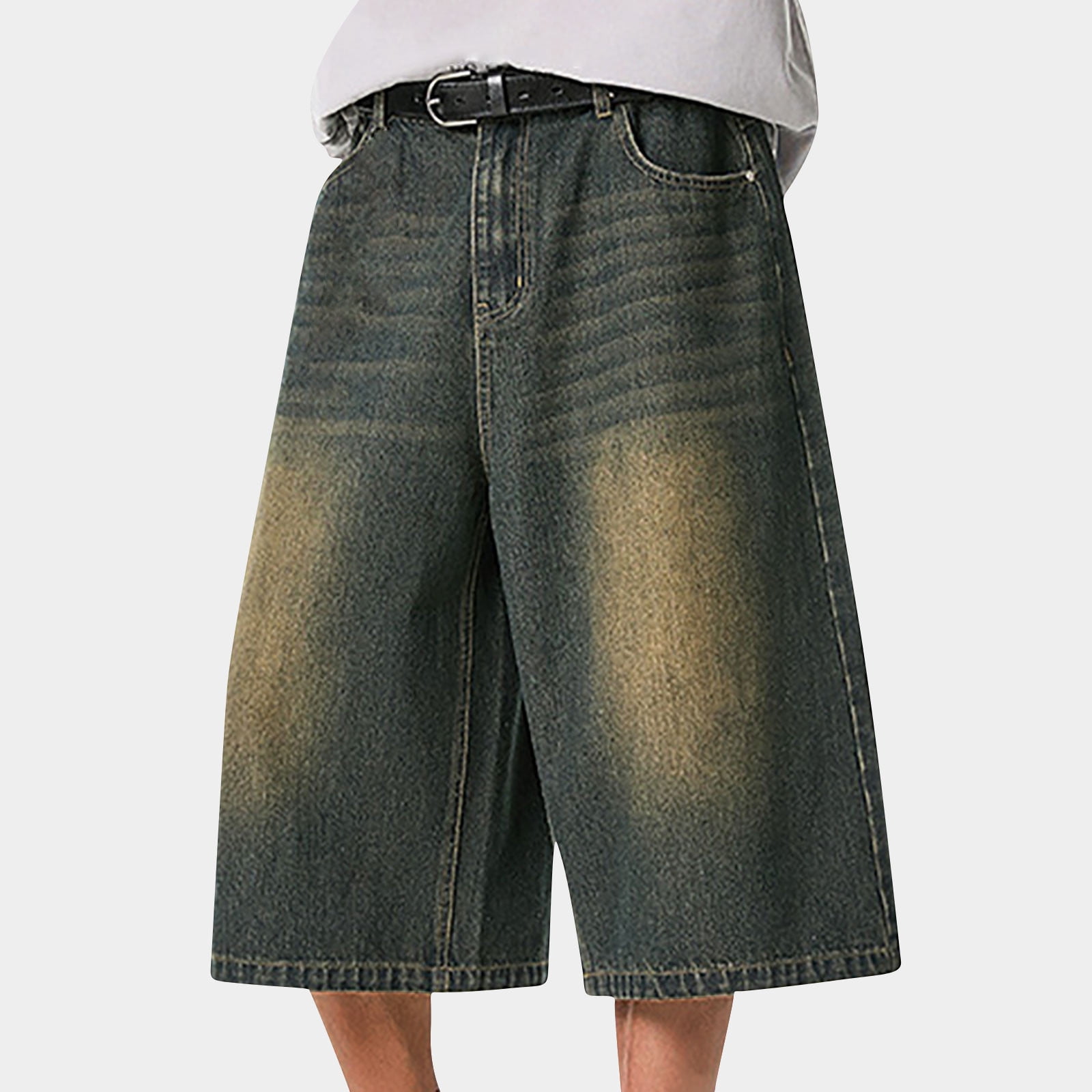 BVnarty Men's Vintage Wide Leg Baggy Denim Shorts Jorts Y2K