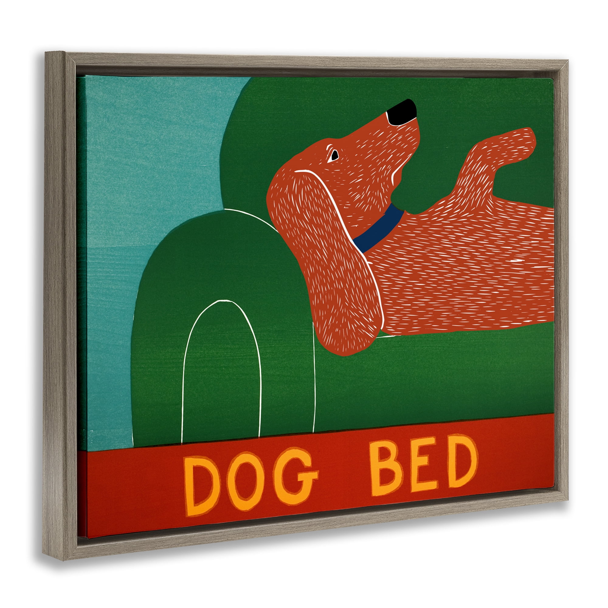 Dog Bed Couch Brown Framed Floater Canvas Wall Art, design by Stephen Huneck