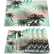 Placemats Set of 6 Tropical Palm Tree Summer Fabric Placemats Square Placemat for Kitchen Table Heat Resistant, Easy to Clean Table Placemats 12x18 Inch