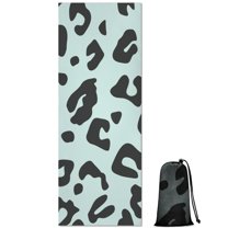 Light Blue and Black Of Leopard Print Hot Yoga Mat Towel Non Slip for Hot Yoga - Quick-Drying Yoga Mat Cover with 4 Corner Pockets with Travel Bag - Hot Yoga Towel Non Slip 74"x26"