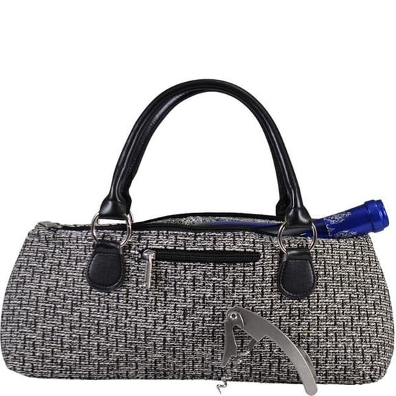 Primeware 3026-BK Womens Black Tweed Insulated Single Bottle Wine Clutch Tote Bag