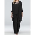 thumbnail image 2 of Zaldita Womens Chiffon Lace 3 Pieces Mother of The Bride Pant Suit Plus Size Wedding Guest Outfits Black XL, 2 of 4