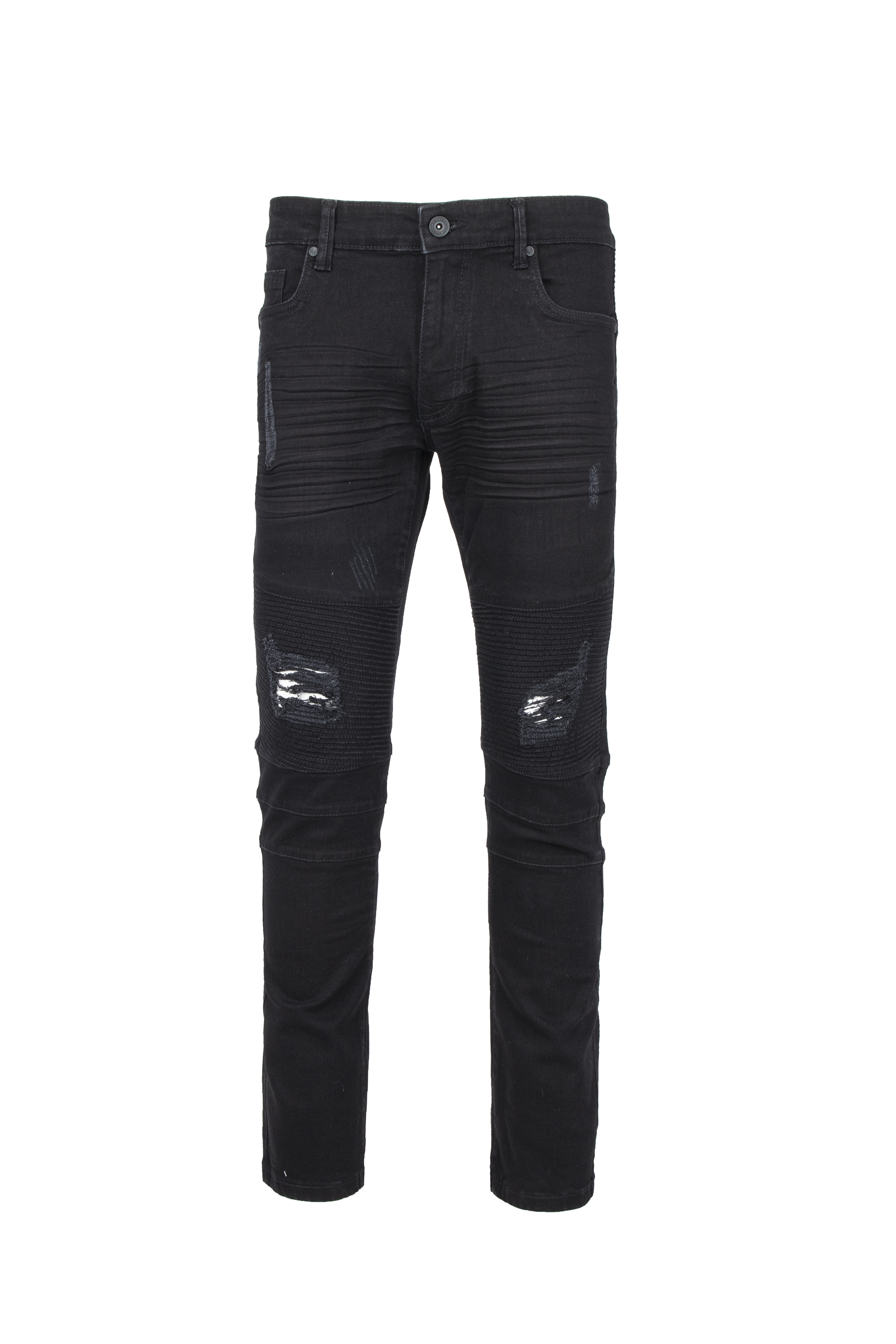 RAW X Men's Slim Fit Skinny Biker Jean, Comfy Flex Stretch Moto Wash Rip Distressed Denim Jeans Pants - image 3 of 8