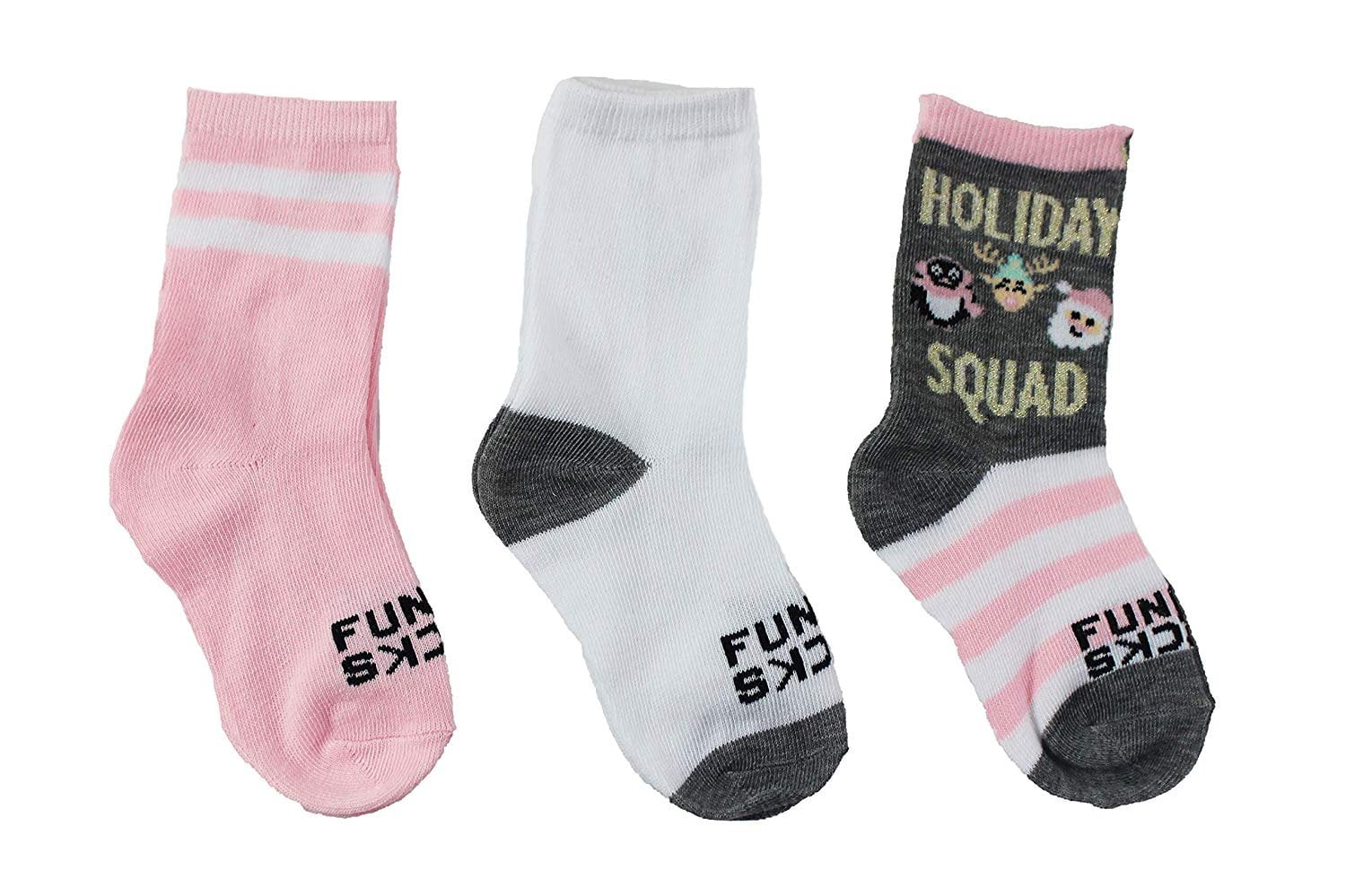 Funky Socks Kids 3Pack Crew Socks Holiday Mix (Holiday Squad Gray