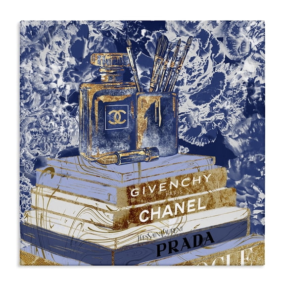 Stupell Industries Contemporary Cosmetics on Books Blue Canvas Art, 17 x 17, by Ziwei Li