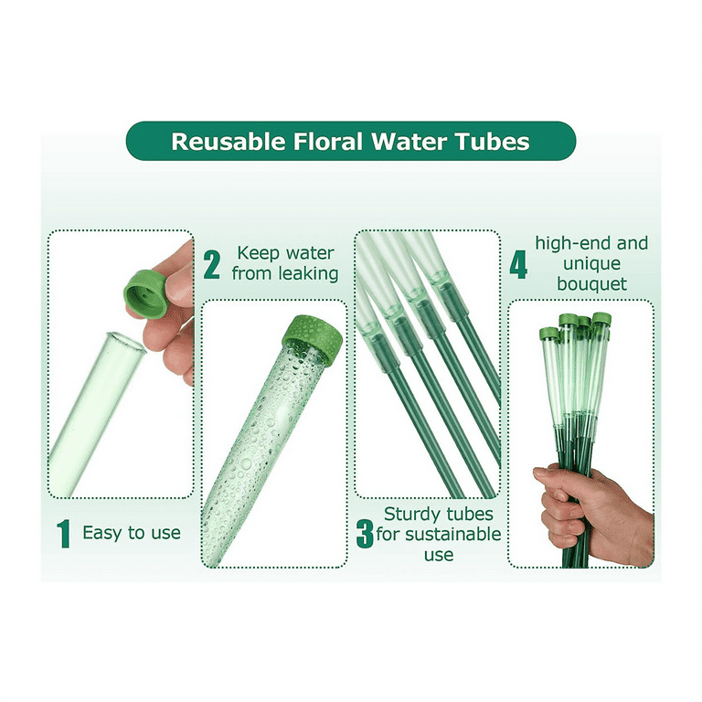 100pcs Floral Water Tubes Plastic Green Floral Tubes With Rubber