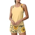thumbnail image 2 of JULMCOMO Tankini Swimsuits for Women Sunflower Print Crew Neck Drawstring Sporty Bathing Suits Summer Vacation Two Piece Swimsuit Yellow L, 2 of 6