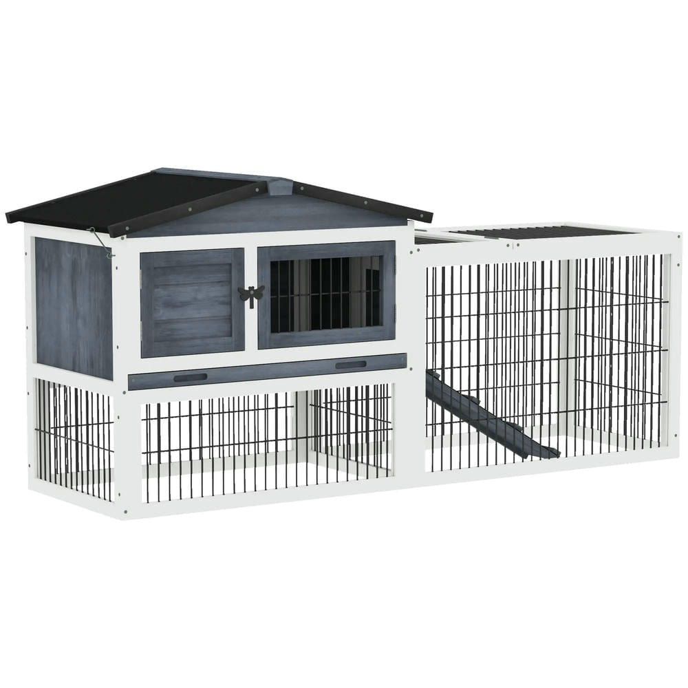 Resenkos Rabbit Hutch, Duck Cage Hutch,Rabbit Coop,2 Level 59" Outdoor Rabbit Hutch with Openable Top, Dark Gray