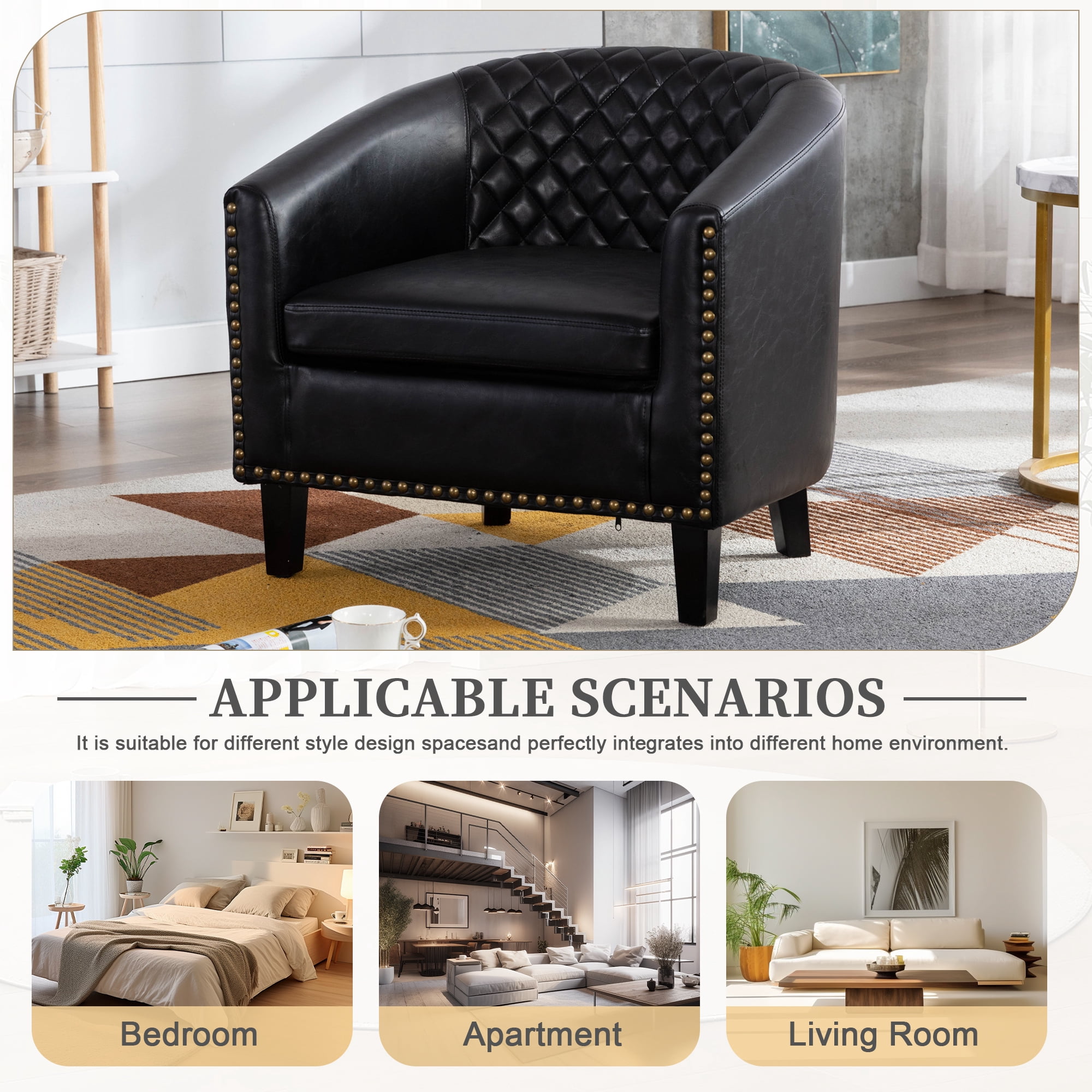 MOONMISS Barrel Accent Chair Club Armchairs(Set of 2),Comfy chairs for Living Room,Bedroom,Black
