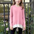 thumbnail image 2 of zbxnLI Girls Long Sleeve Blouses Lace Hem Casual Crew Neck Loose T-Shirt Fall Winter Shirt for Girls, 2 of 7