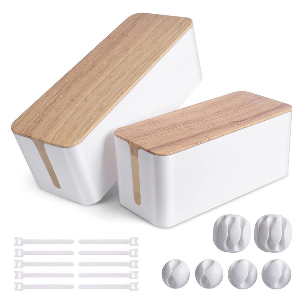 Plastic Desk Cable Management Box Dustproof Cord Organizers Cable Storage Box Wood and Plastic Texture for Home Office