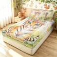 thumbnail image 2 of Manfei Forest Flower Tiger Zipper Twin Comforter Sets with Fitted Sheet and 2 Pillowcases, Kawaii Spring Groovy Zipper Bedding Set, Green Orange, Polkadot Reversible, 4pcs, 2 of 7