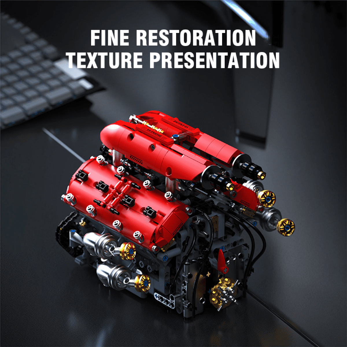 Engine Building Block Sets-V8 Engine Model Kit that Runs for Adults & Teens 14+ STEM Car Engine with Motors for Desk Display & Gifts