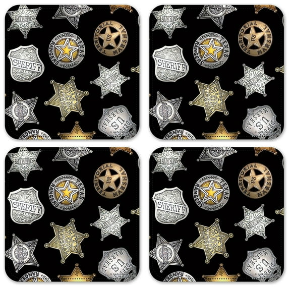 Vinyl Drink Coasters - Set of 4 - Sheriff Badges (Black) - Image by Dan Morris