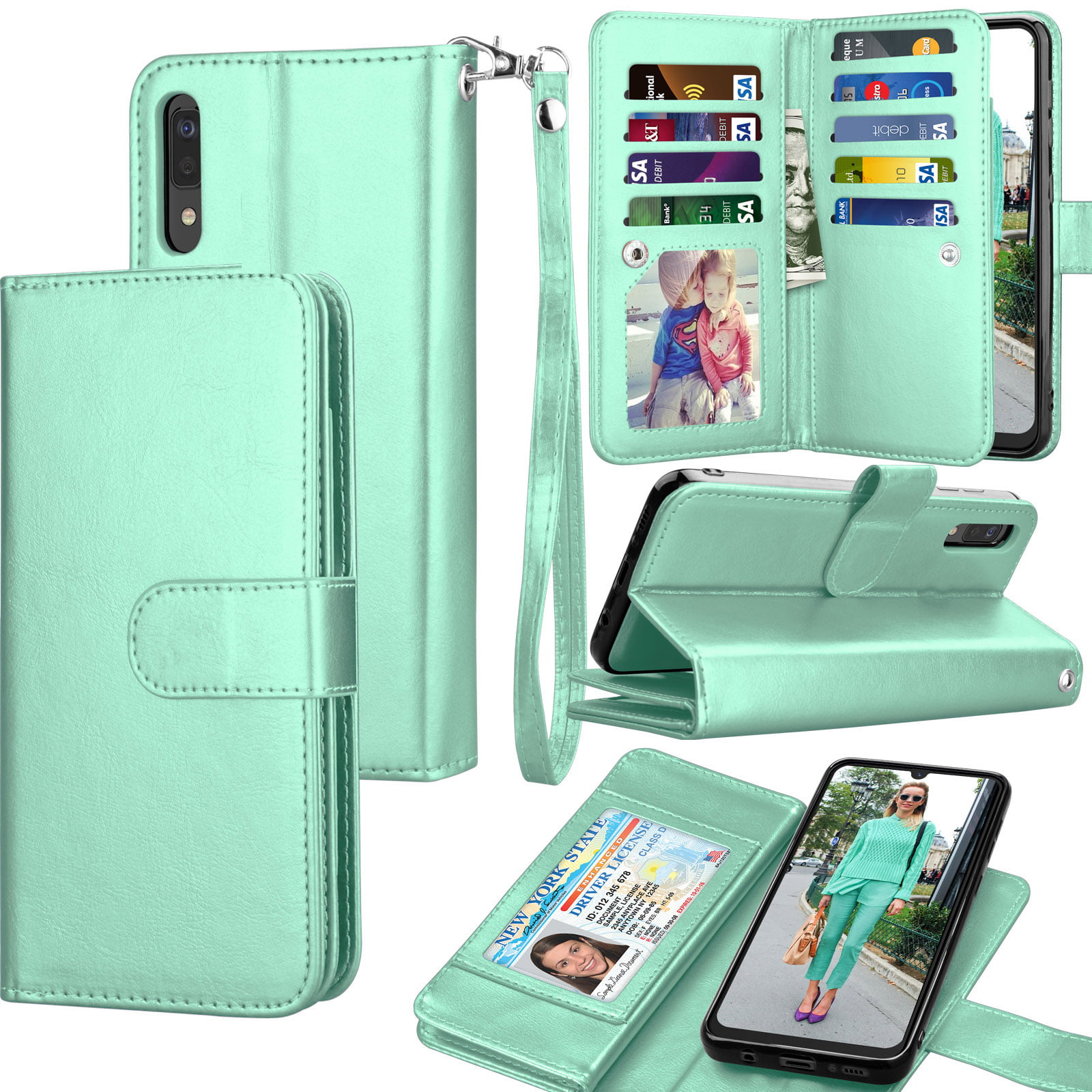 Stylish Cover Compatible with Samsung Galaxy A70 Blue Leather Flip Case Wallet for Samsung Galaxy A70 