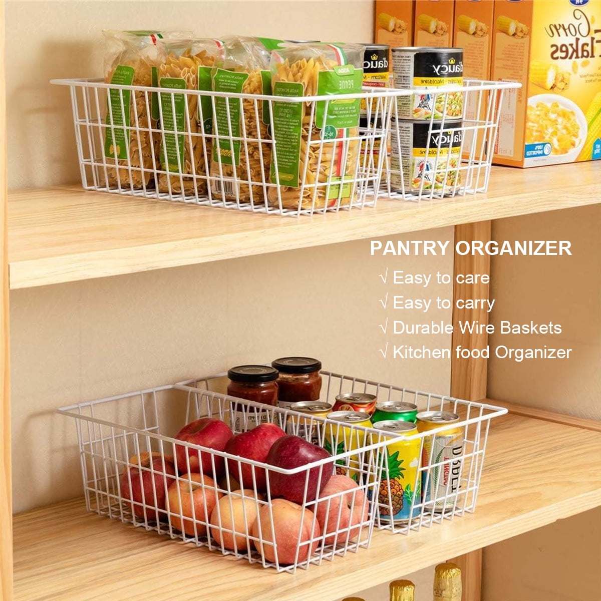 SANNO Large Wire Storage Baskets Freezer Baskets,Farmhouse Metal Wire Basket Freezer Storage Organizer Wire Storage Basket for Kitchen Pantry Organizer Bins,14"x11"x6"