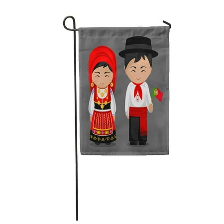 LADDKE Portuguese in National Dress Flag Man and Woman Traditional Costume Travel Garden Flag Decorative Flag House Banner 12x18