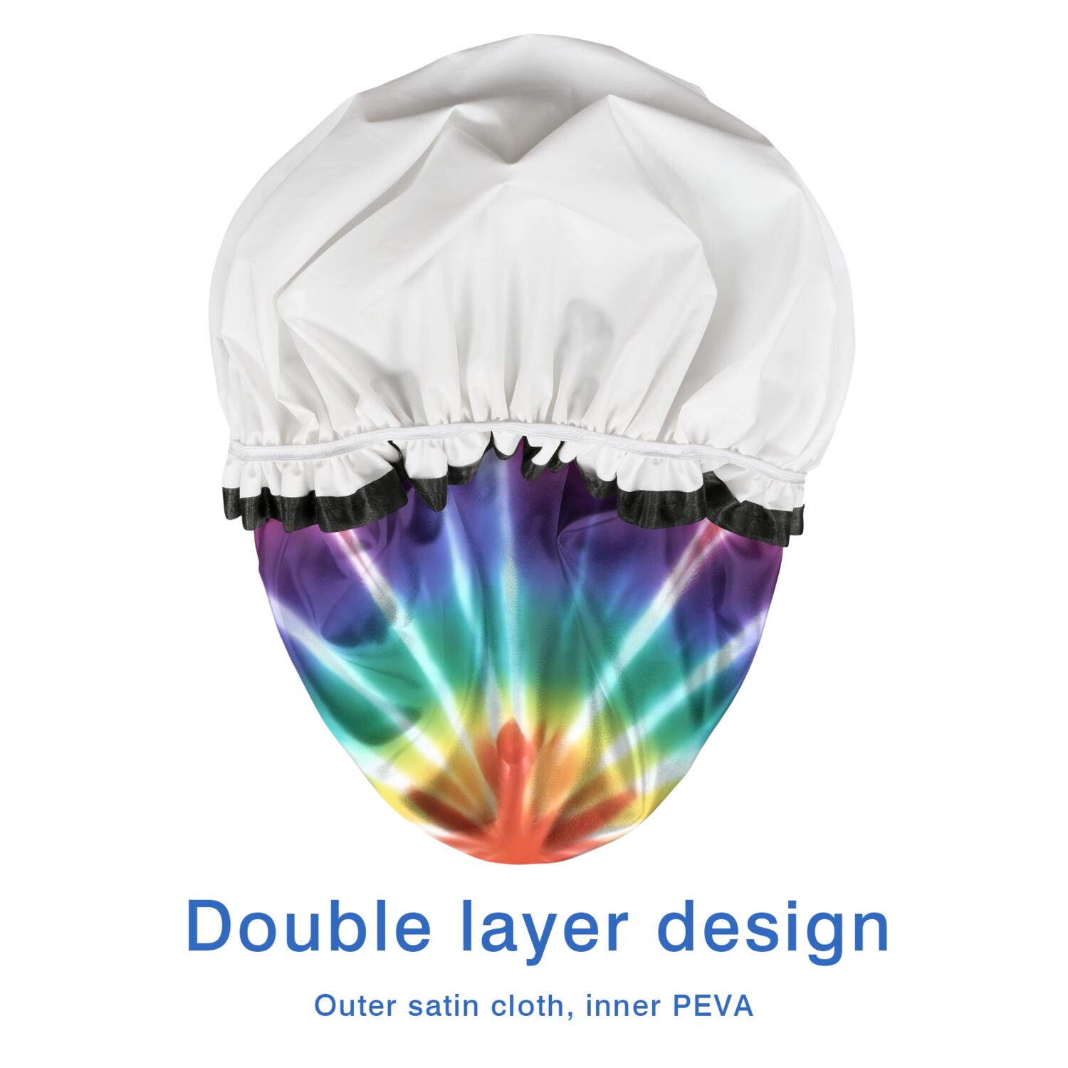 Shower Caps,Colorful Rainbow Tie Dye Spiral Pattern Waterproof Shower Cap for Women 4 Pieces,Double Reusable Hair Cover for Shower PEVA Elastic Stretch Hem