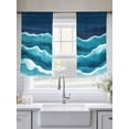 thumbnail image 5 of Abstract Waves Sheer Curtains 45 Inches Long 2 Panels Navy Blue Wave Gradient Navy Background Light Filtering Semi Sheer Window Curtains Drapes for Bedroom Living Room 52"x45", 5 of 7