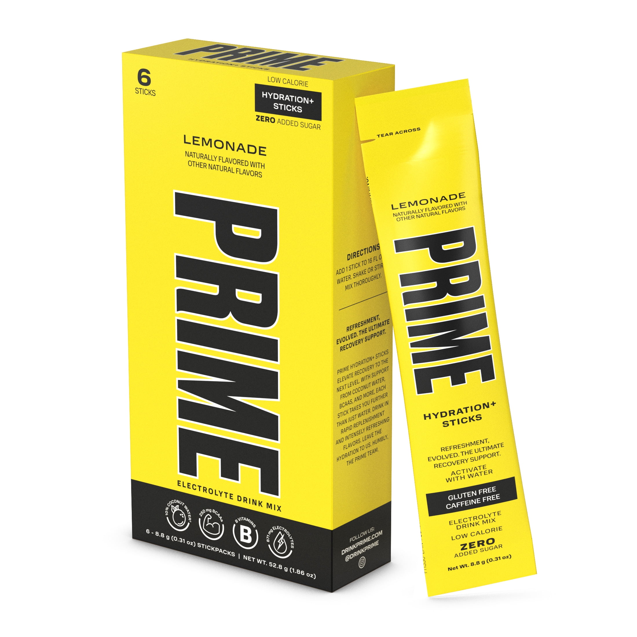 (2 pack) Prime Hydration Sticks, Lemonade, 6 Count, Electrolytes, Zero Sugar