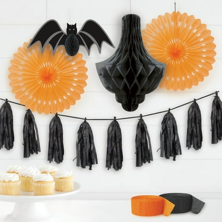 Halloween Tissue Paper Decorations Kit, Orange and Black, 7pc