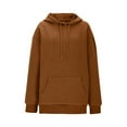 thumbnail image 4 of ManxiVoo Women's Casual Long Sleeve Hooded Sweatshirt Solid Color Pullover with Pockets Relaxed Fit Top XL Size Brown, 4 of 7