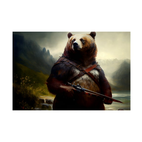 Canvas Wall Art - Sasha 'Warrior Bear II' Wall Art for Living Room, Bedroom, or Office Décor by Trademark Fine Art - 19 x 12 Inches