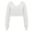 thumbnail image 7 of Arlun Women's Cropped Wrap Sweaters V-Neck Long Sleeve Cross Front Knitted Sweaters Solid Color Casual Loose Fit Knit Basic Pullover Tops White S, 7 of 7