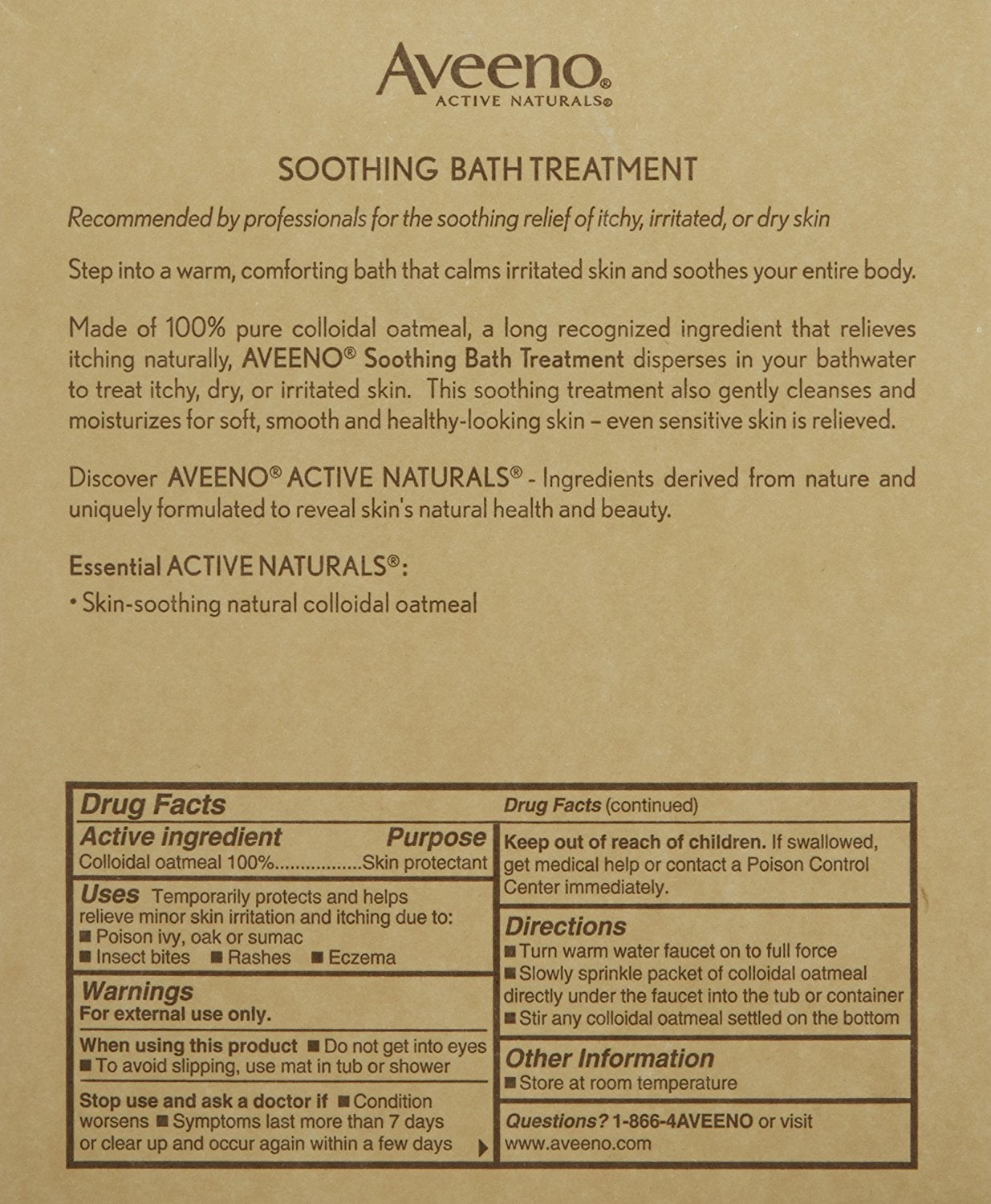 Aveeno Active Naturals Soothing Bath Treatment Packets, Fragrance Free, 1.5 oz, 8 Ct (1 Pack)