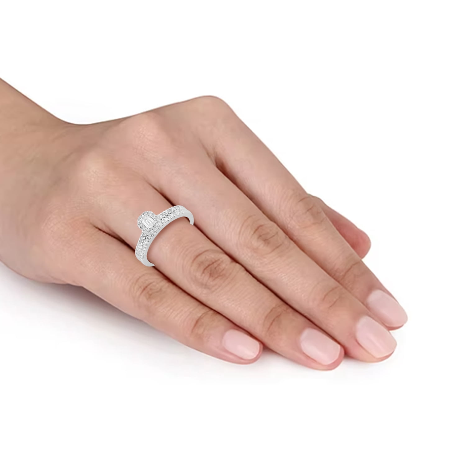 Brilliance Fine Jewelry Sterling Silver 1/2ct Emerald Lab Grown Diamond Bridal Ring Set