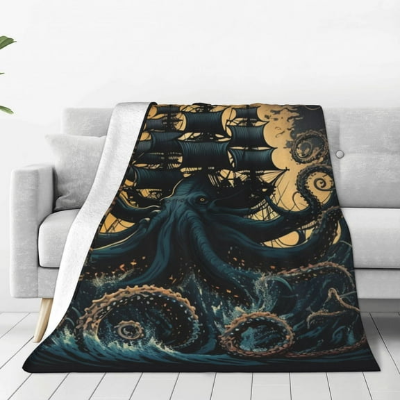 Kraken Octopus Tentacles Retro Boat Throw Blanket Super Soft Lightweight Cozy Fluffy Plush Blanket for Bed Couch Sofa Chair 40x30