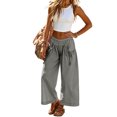 thumbnail image 3 of Women's Loose Wide Leg Track Pants Drawstring Pockets Elastic Waist Capri Casual Summer Hiking Pants Gray S, 3 of 7