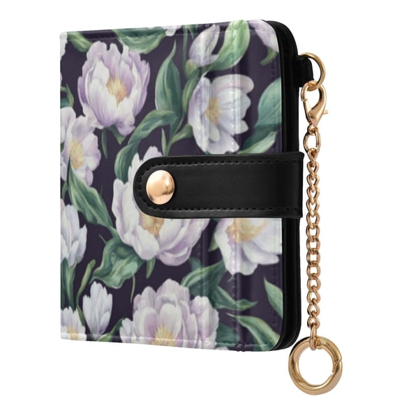 Qxltty Purple Peony Ladies Wallet Rfid Slim Thin Compact Credit Card Women Wallet Zipper Coin Pocket and ID Window for Female Gifts