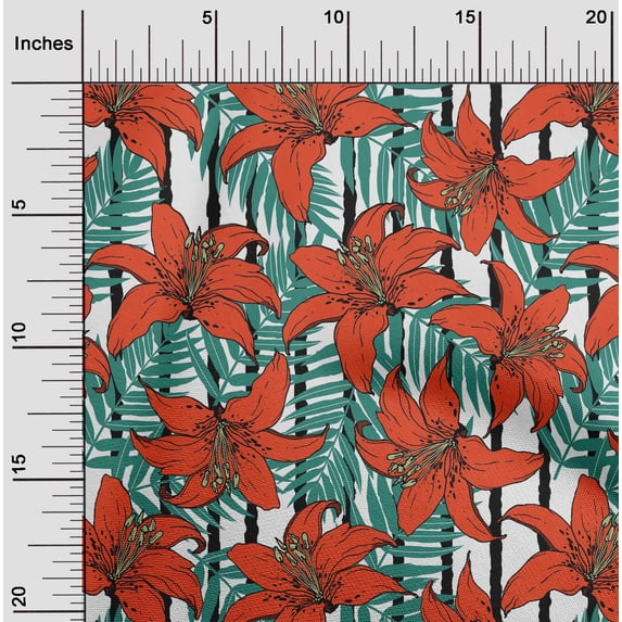oneOone Rayon Rust Fabric Leaves & Flower Sewing Craft Projects Fabric Prints By Yard 56 Inch Wide