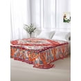 thumbnail image 5 of Orange Red Boho Queen Size Flat Sheet, Wrinkleproof & Fadeproof Cooling Flat Bed Sheet Only, Vintage Flower Tribal Distressed Printed Breathable Soft Bedding Top Sheets 90 x 102 Inches, 5 of 8