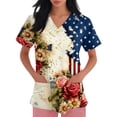 thumbnail image 4 of Iaqnaocc 4th of July Scrub Tops Women American Flag Patriotic Plus Size Floral Print Nurse Uniforms Trendy V-Neck Side Slits Scrub Tops Party Short Sleeve Tees Blouse with Pockets Khaki M, 4 of 4