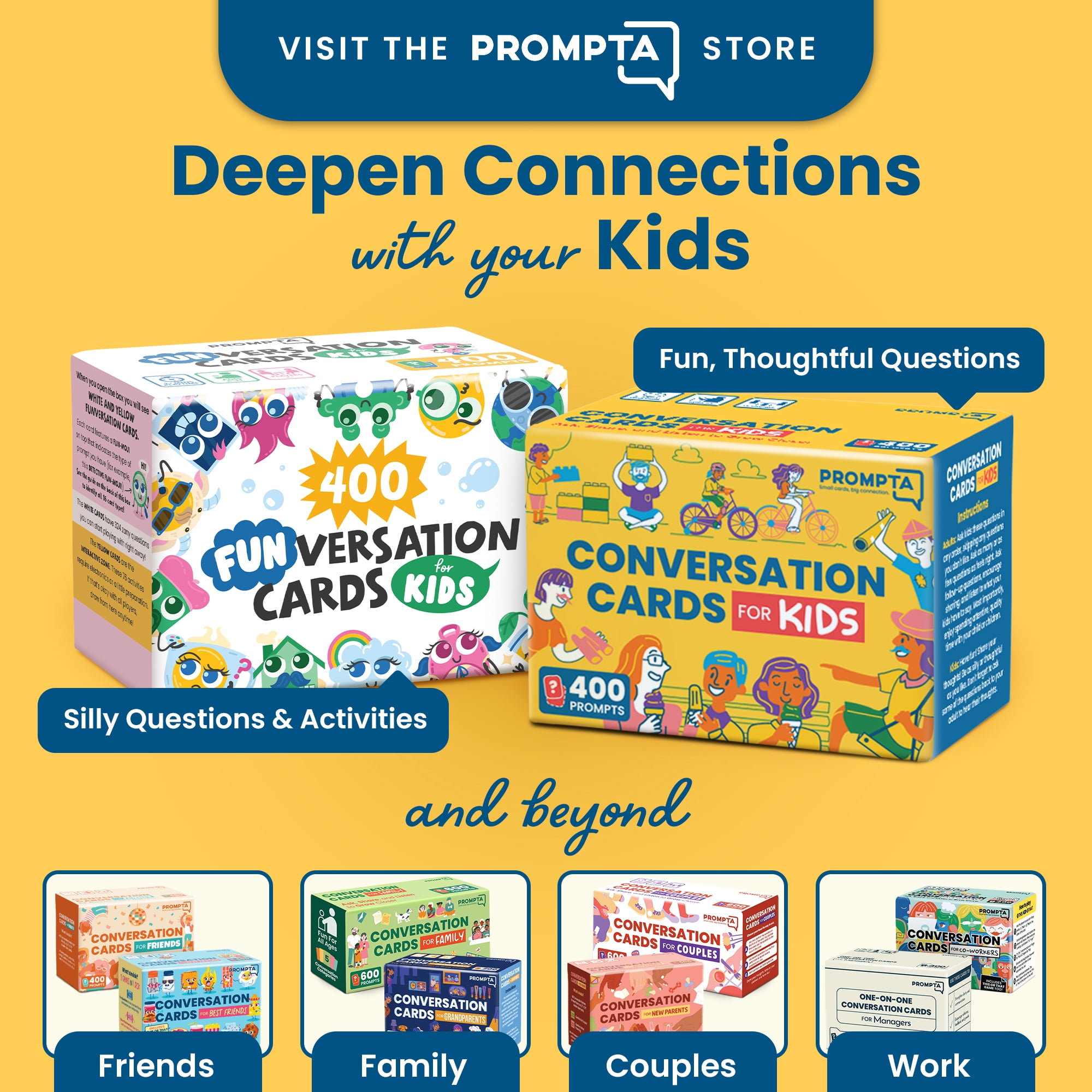Conversation Cards for Kids – 400 Fun Conversation Starters for Family Game Night or Dinner – Road Trip Must Haves Travel Games for Kids Age 8-12 – Connect and Build Social Emotional Learning Skills