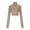 Khaki, variant on OSOLU Women Solid Color Personality Street High Neck Spring New Long Sleeve Tops T-Shirt Tee Birthday Dailywear