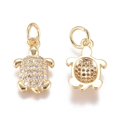 thumbnail image 2 of 10pcs Brass Micro Pave Cubic Zirconia Pendants with Jump Ring Long-Lasting Plated Tortoise Clear Golden 13x8x2.5mm Hole: 3.4mm, 2 of 2