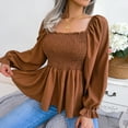 thumbnail image 3 of LEZMORE Womens Blouses Long Sleeve Shirts Square Neck Tops for Women Brown S, 3 of 9