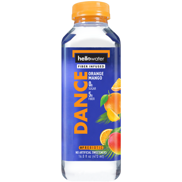 Hellowater DANCE, Orange Mango Flavored, Prebiotic Fiber Infused Water