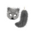 thumbnail image 1 of Máscara y cola de Therian para juego de rol, cola larga de 25 cm para mujer, máscara de lobo para Halloween Gris oscuro, 1 of 9