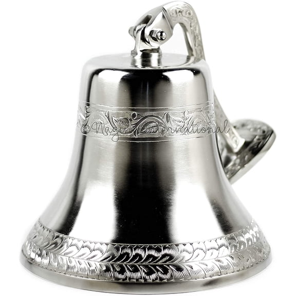 Silversmith Penciled Metal Carved Beautiful Aluminum Brushed Nickel Decorative Bell | Nursery Pirate's Decor Boat Bell | Nagina International (11 Inches, Aluminum)