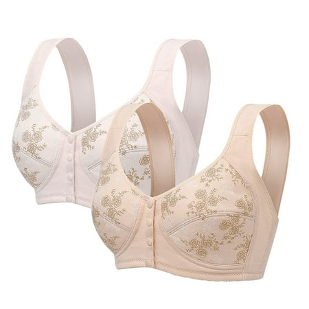 Clearance Staron 2PC Front Close Bras for Women Comfortable Front Closure Bra Wireless Stretch Bra No Underwire Bras Plus Size Bra