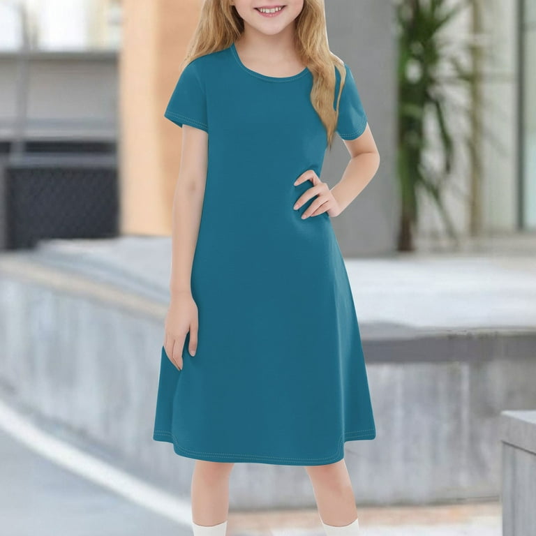 TQWQT Girls Dresses Summer Short Sleeve Royal Blue Dress Size 10