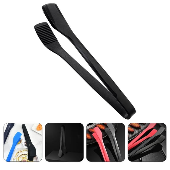 ELAYARD Black Silicone Kitchen Tongs for Toast Bacon Pasta Grilling Cooking Use