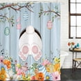 thumbnail image 2 of Easter Shower Curtain, Waterproof Shower Curtains for Bathroom, Spring Watercolor Bunny Eggs Flower Wood Grain Blue Washable Fabric Bathtub Curtain Set Bath Decor with 12 Hooks Stall 36"x72", 2 of 8